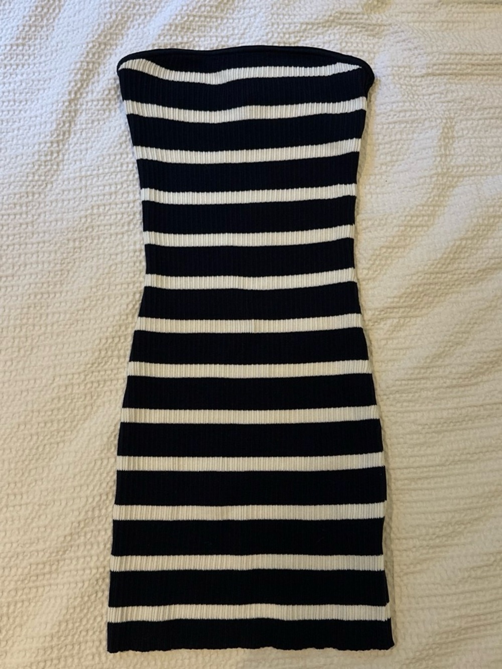 H&M Black and White Strapless Ribbed Bodycon Dress